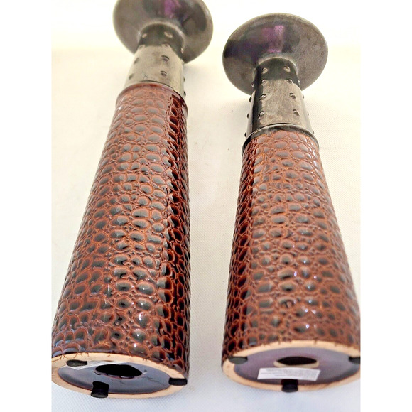 CANDLE HOLDERS-Pillar Candle-Ceramic-Alligator and Metal Look-12" & 10"-Set of 2 - Picture 3 of 11